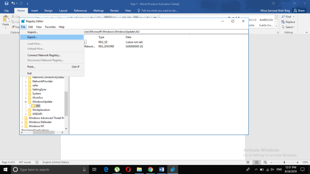 Esport option of Windows Registry Editor