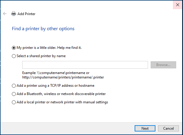 Find printer by other options